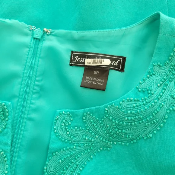 Jessica Howard Sleeveless Embellished Teal Green Sheath Dress - Picture 7 of 7